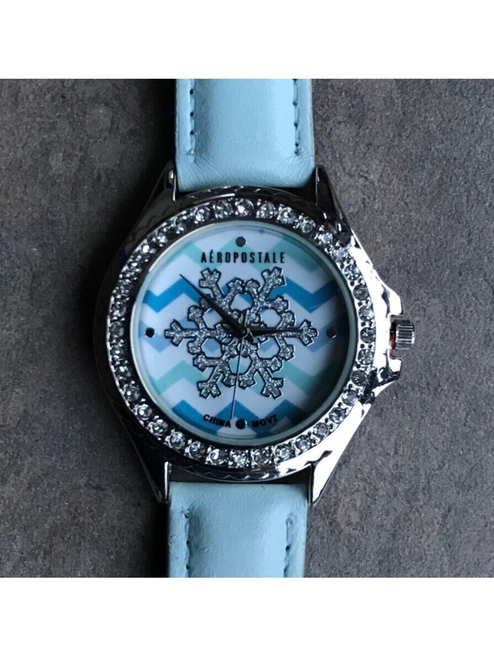 Aeropostale Womens Watch Crystal Accent Bezel Snowflake Dial With Blue Strap D-1